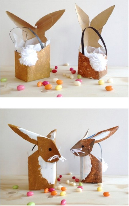 Bunny basket made from a milk carton