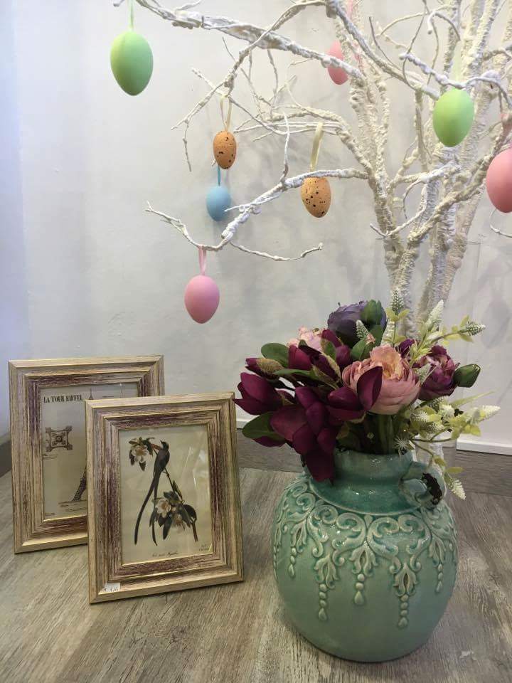 Designer Vase With Flowers And Easter Egg Tree