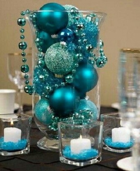 Blue Ornaments, Garlands and Candles