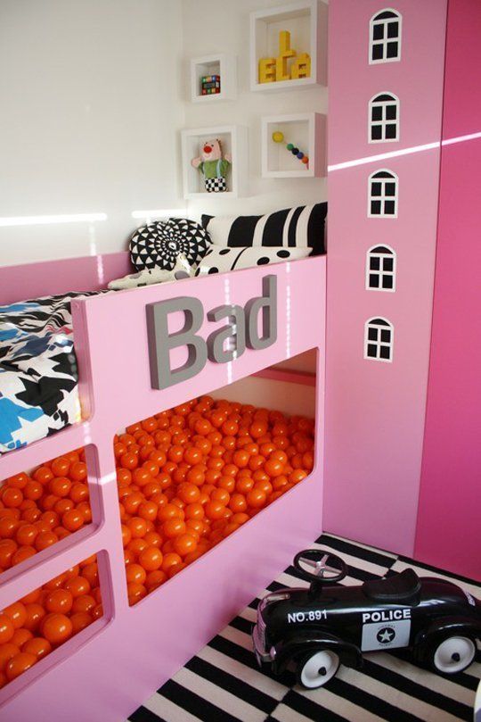 Lovely girls’ bedroom with a colorful bunk bed