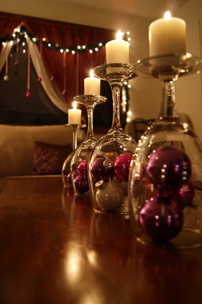 Wine Glasses as Votive Holders.