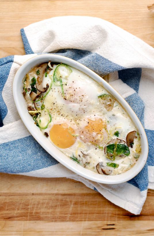 Baked Eggs with Brussels Sprouts and Mushrooms