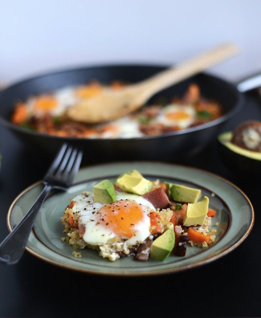 Ham and Quinoa Hash with Baked Eggs