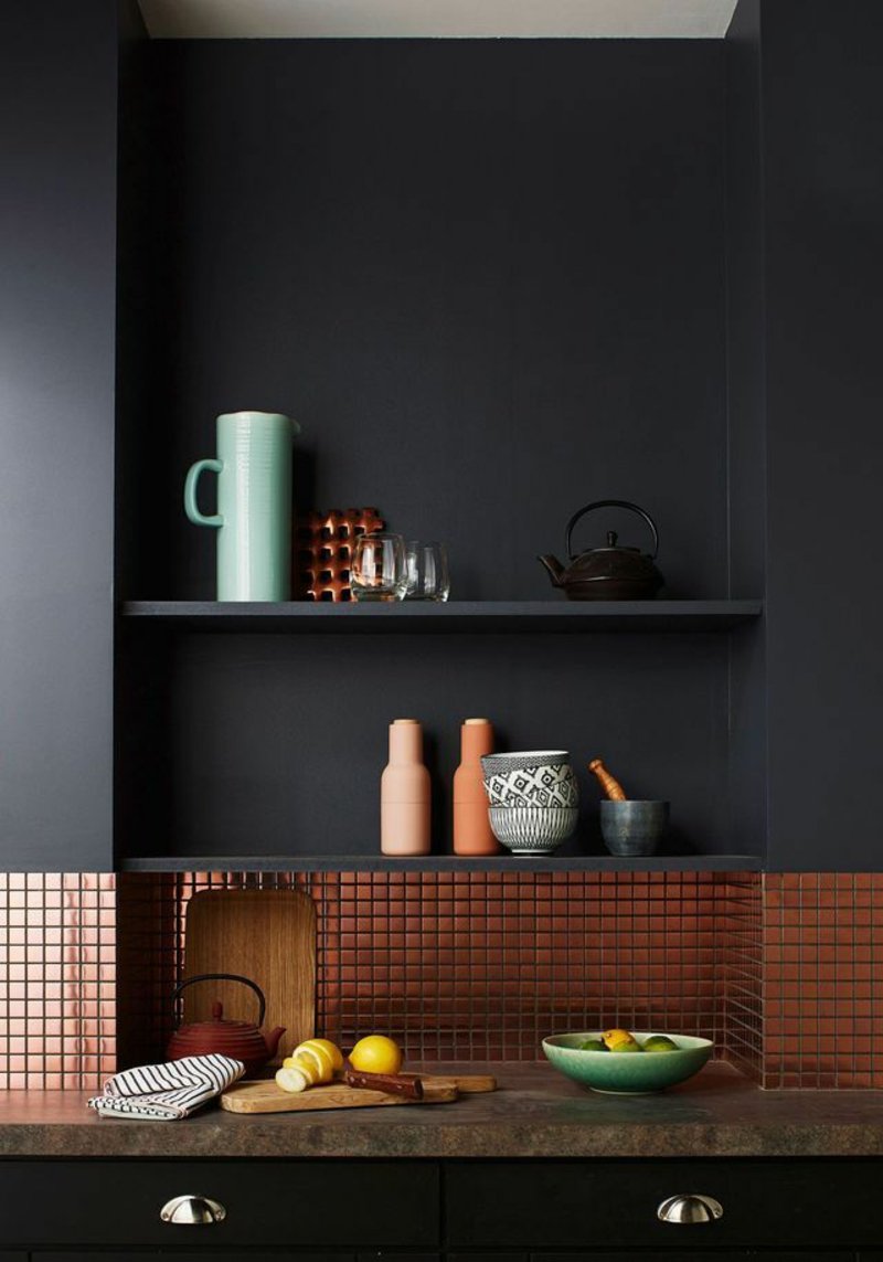 #Wall #Coverings Black kitchen shelf combined with colorful kitchen utensils
