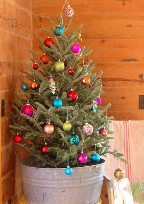 #Small #Christmas #Tree Christmas tree in a bucket with bold ornaments