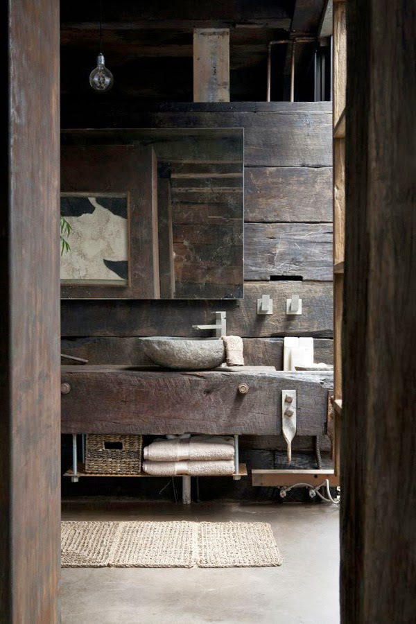 Dark wood in a rustic bathroom