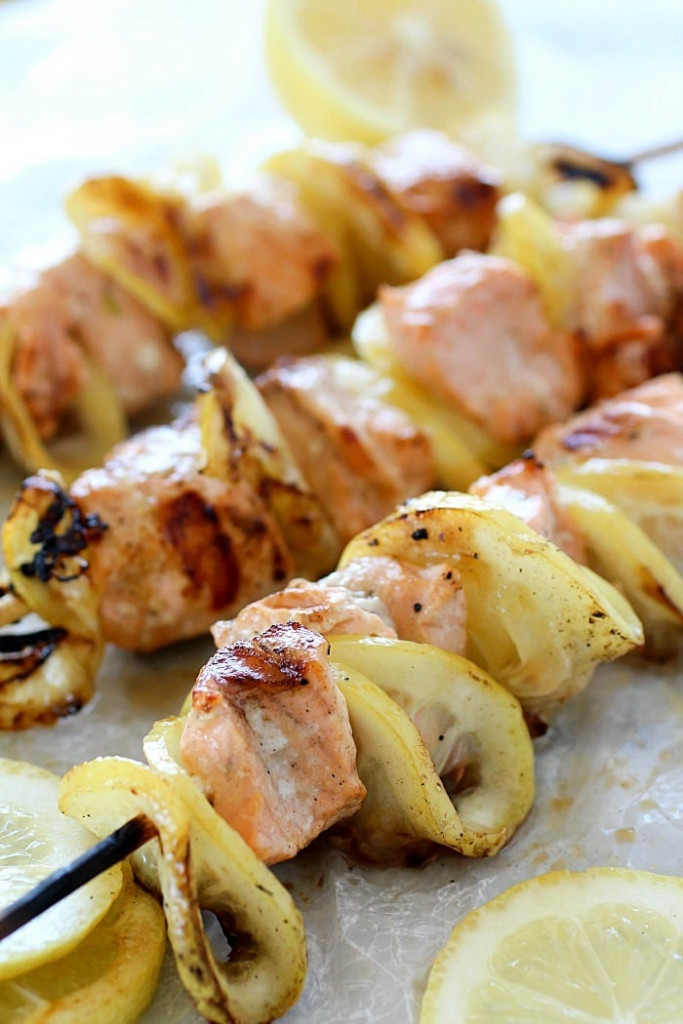 Grilled Lemon and Salmon Skewers