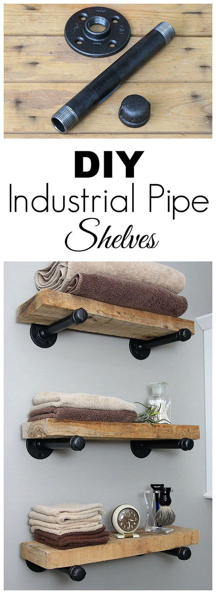 Industrial Pipe and Wood Shelving Blocks - DIY Bathroom Shelves