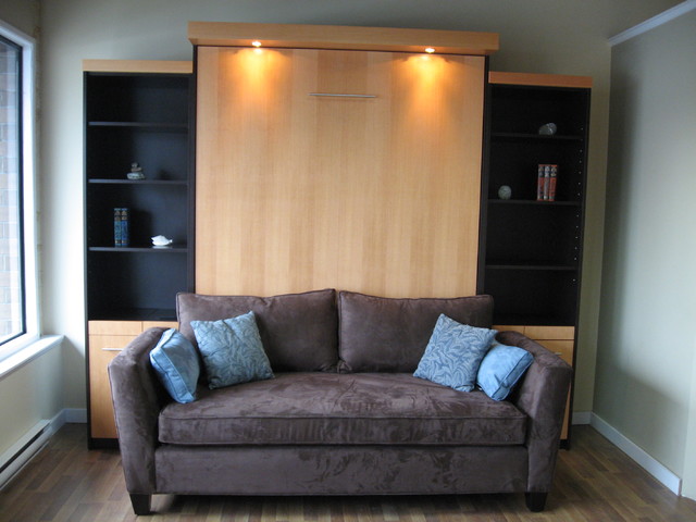 #Murphy #Bed Murphy Bed With Sofa Combo Within TV On Contemporary Home Theater Vancouver