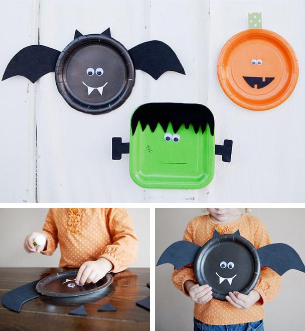 Plastic plates painted by Halloween characters - Best DIY Halloween Decorating Ideas