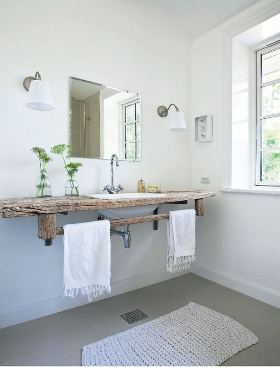 Purely rustic bathroom with wooden vanity