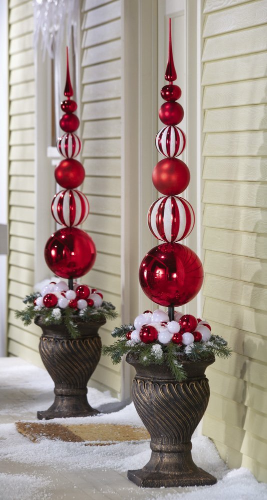 #DIY #Outdoor #Christmas #decorations Red & White Christmas Ornament Ball Finial Topiary Stake