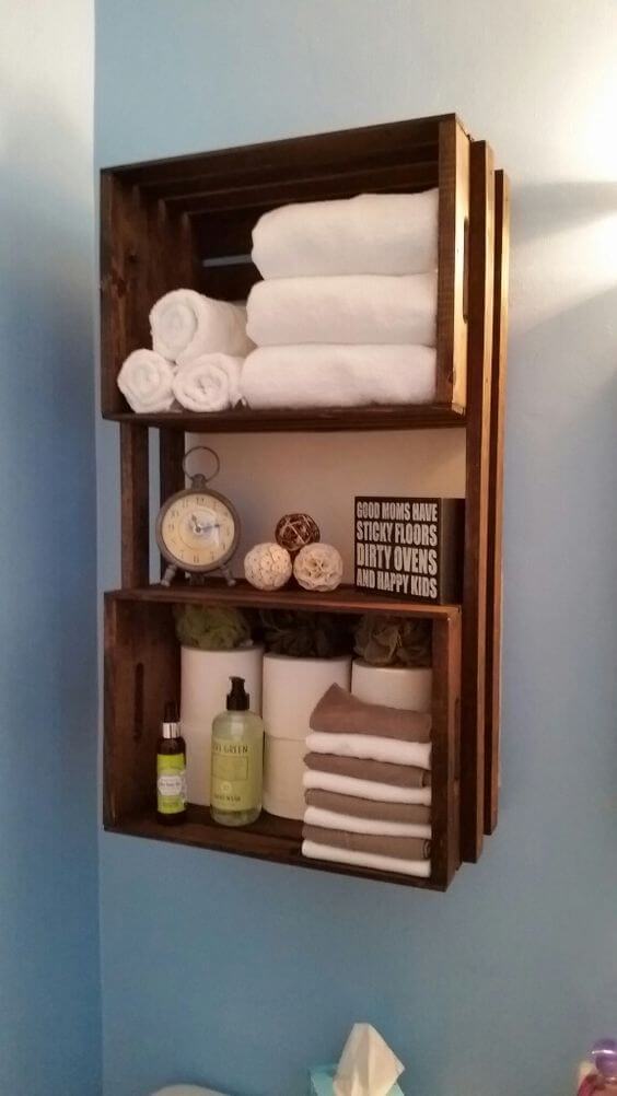 Repurposed Grocer’s Crate Shelf - DIY Bathroom Shelves