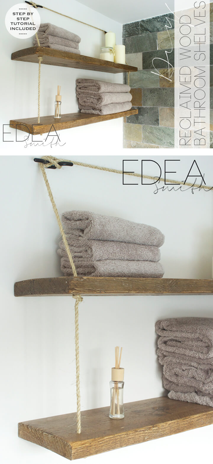 Rope-Strung Wooden Sailor’s Shelves - DIY Bathroom Shelves