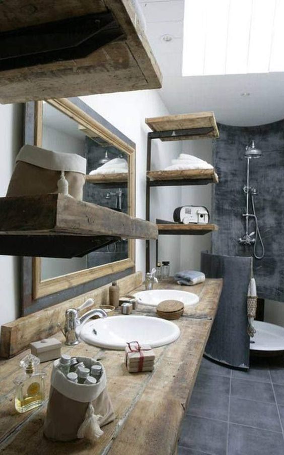 Rustic bathroom with waxed concrete