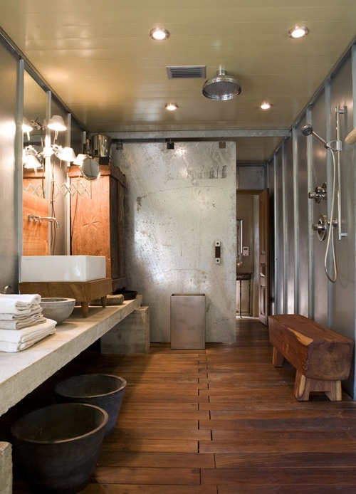 Rustic industrial bathroom
