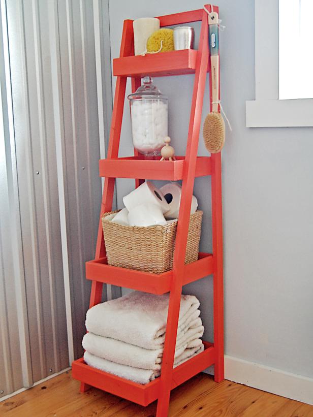Storage Ladder - DIY Bathroom Shelves