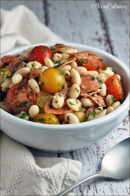 Try a hearty summer salad with salty pepperoni and mellow white beans
