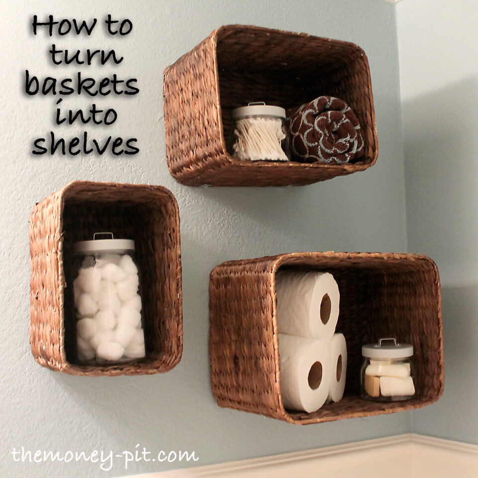 Upside Down Refashioned Basket Shelves