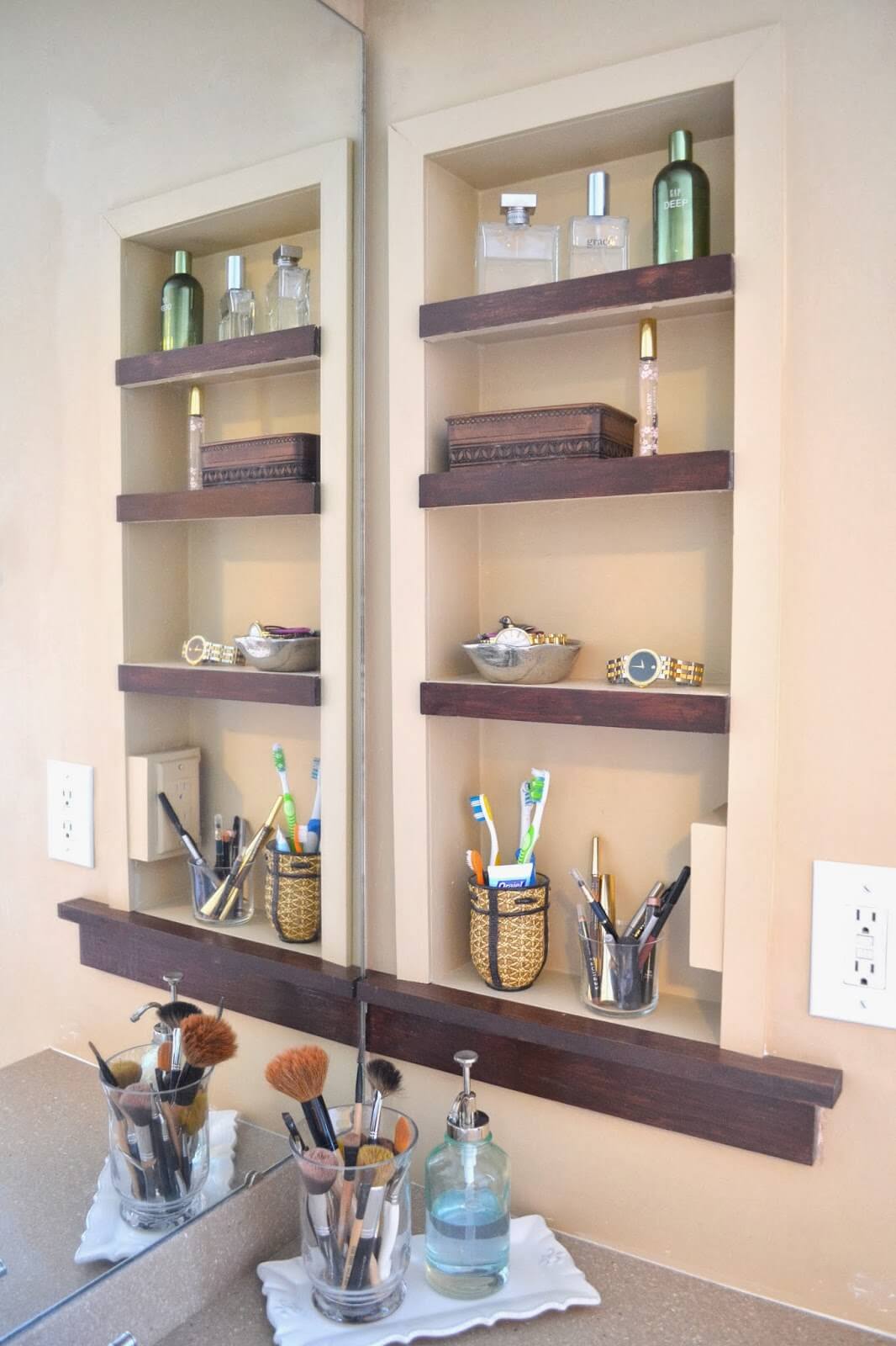 Wood Trimmed Inlaid Bathroom Unit - DIY Bathroom Shelves