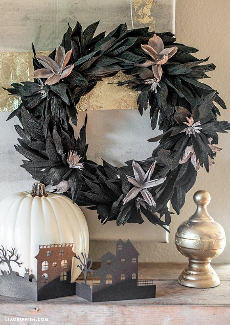 Black Crepe Paper Wreath.