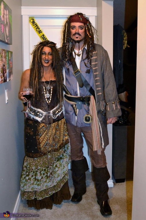 Captain Jack Sparrow and Calypso from pirates of the caribbean.