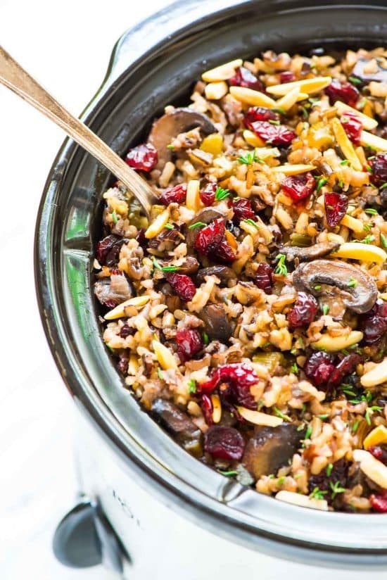 Crock Pot Stuffing with Wild Rice Cranberries and Almonds