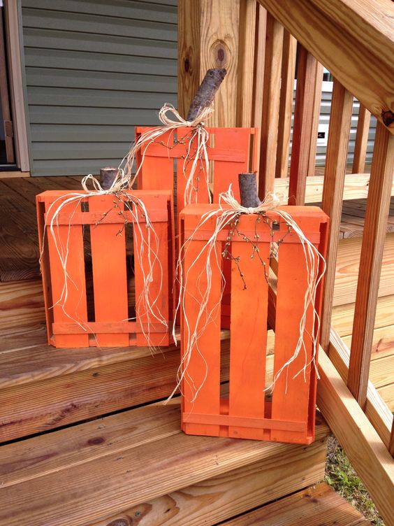 DIY Wood Crate Pumpkins.