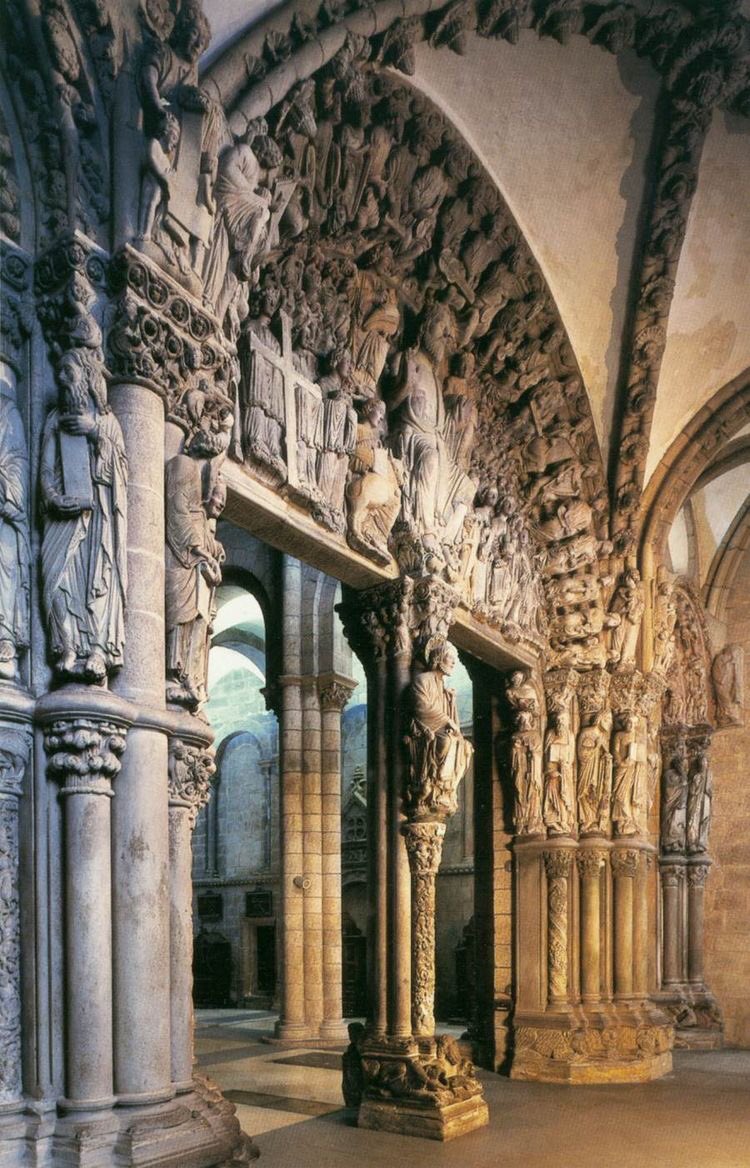 The Portico de la Gloria of the Cathedral of Santiago de Compostela (Spain) is a portico of Romanesque style made by the master Mateo on behalf of the King of Galicia and Leon Fernando II, between 1168 and 1188, the last date inscribed in the stone as indicative of its completion