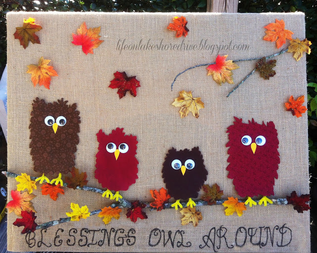 Fabric Owls And Burlap Fall Decor Blessing Reminder.