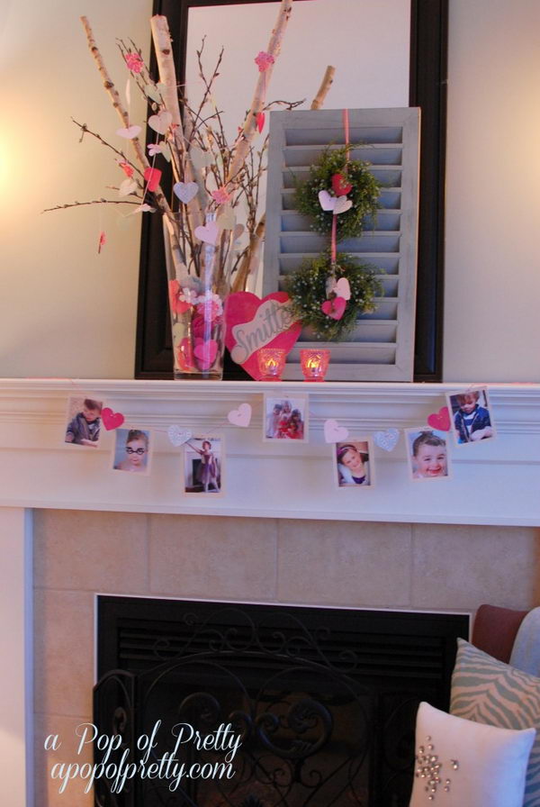 A garland of sorts, featuring scattered hearts and pictures, covers the front.  Valentine’s Day Garlands Decorations