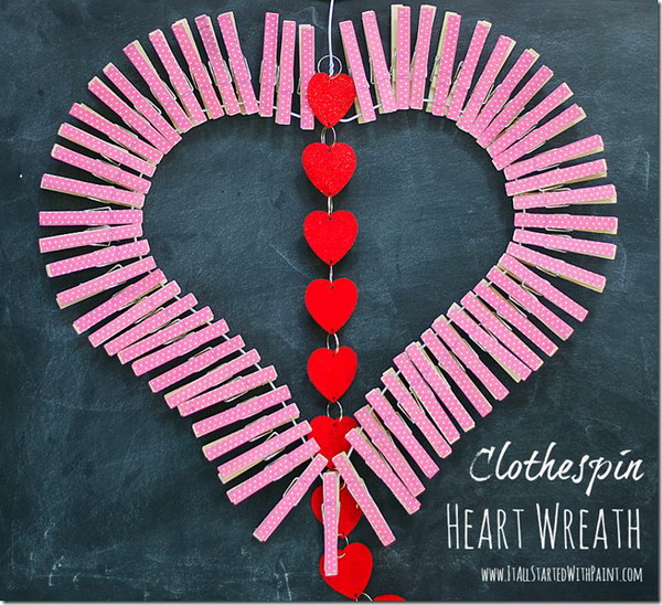 Adorable Clothespin Heart Wreath.