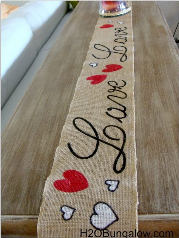 Cute Valentines Day Decor – Burlap “Love” Table Runner.