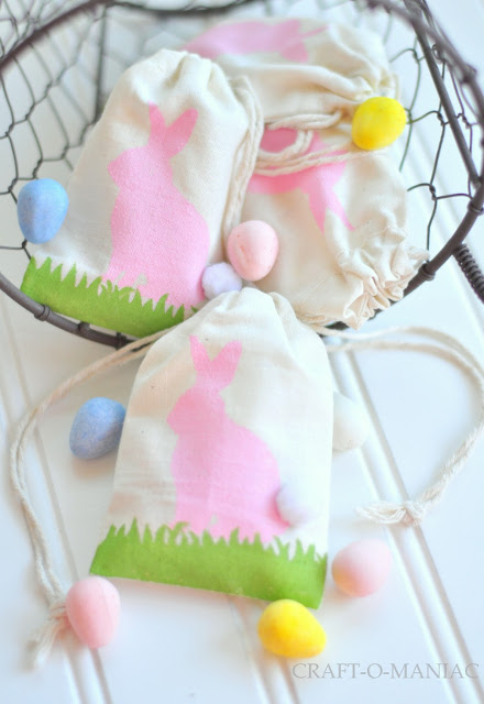 DIY Easter Bunny Stenciled Favor Bags.
