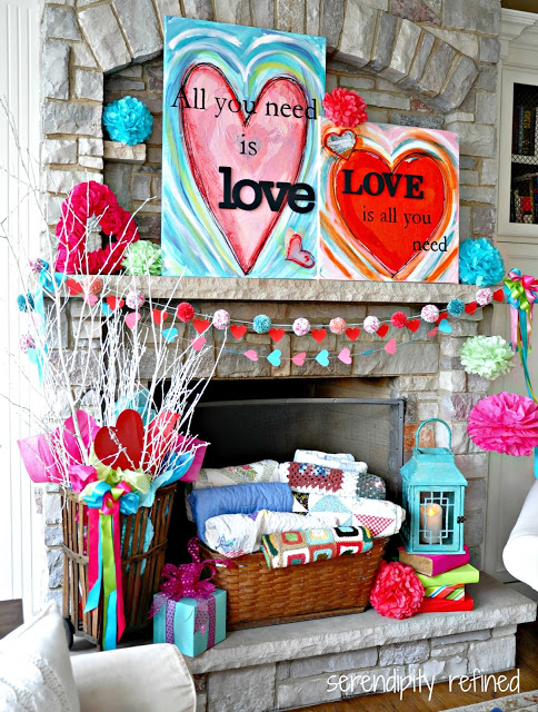 Decorate The Mantel With Valentines Day Heart Paintings.