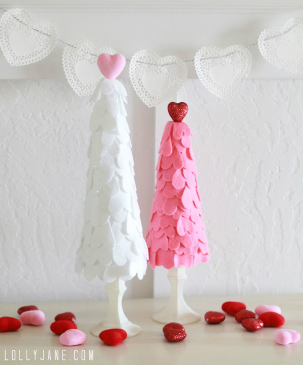 Felt heart Valentine trees.