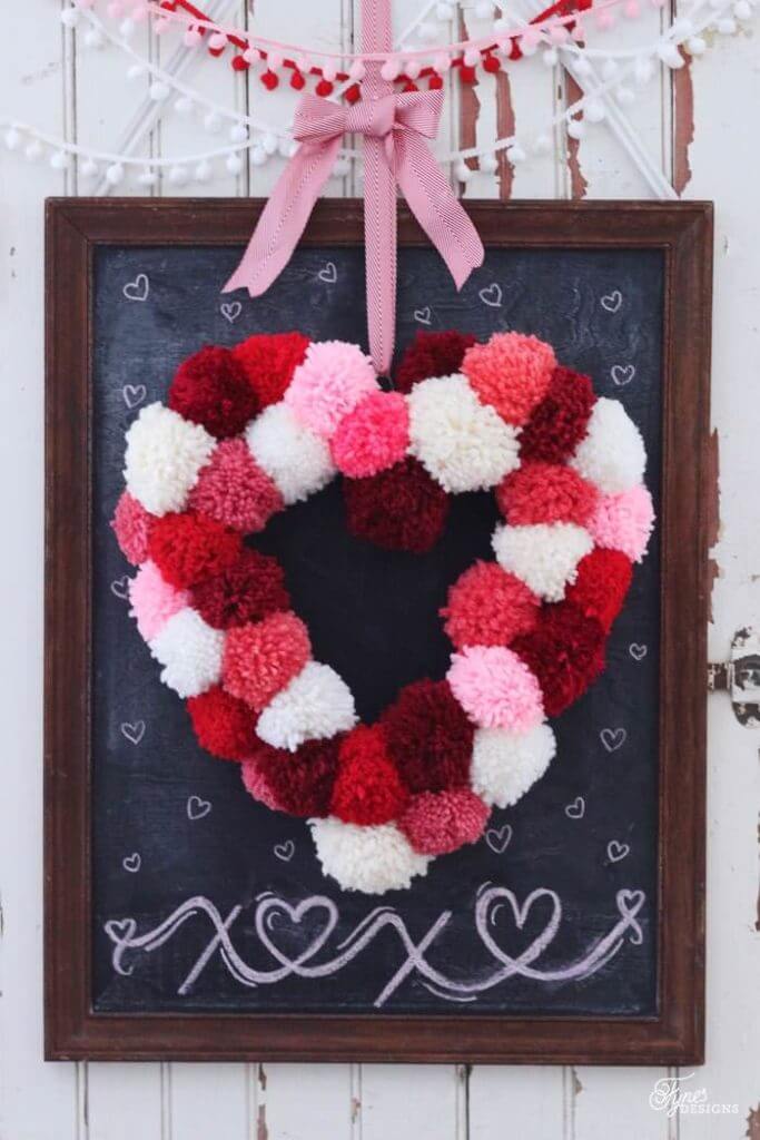 Heart Shaped Pom Pom Wreath.
