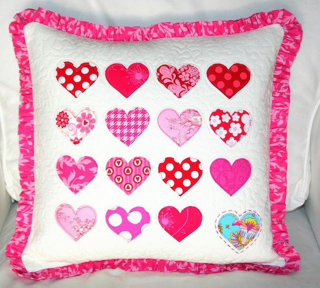 Quilted Valentine Hearts Pillow.