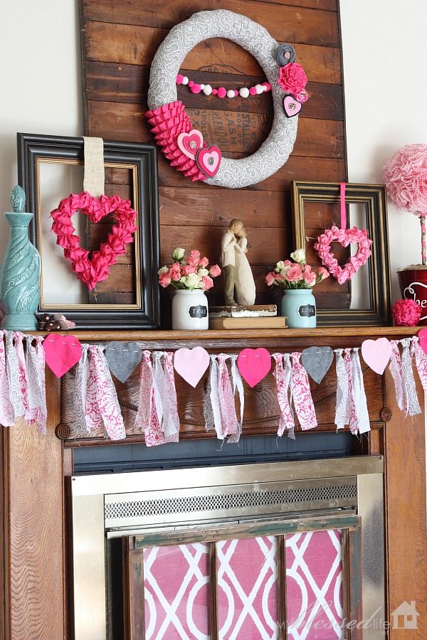 Valentines Day Wreath And Tassel Decoration For Mantel.