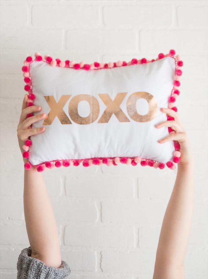 XOXO Pom Pom Pillow. Valentine's Day Pillow Designs Handmade Valentine's Day Pillow Designs