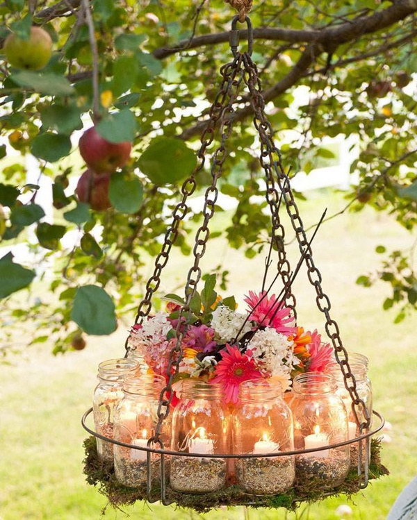 Garden Chandelie Made with Mason Jars.