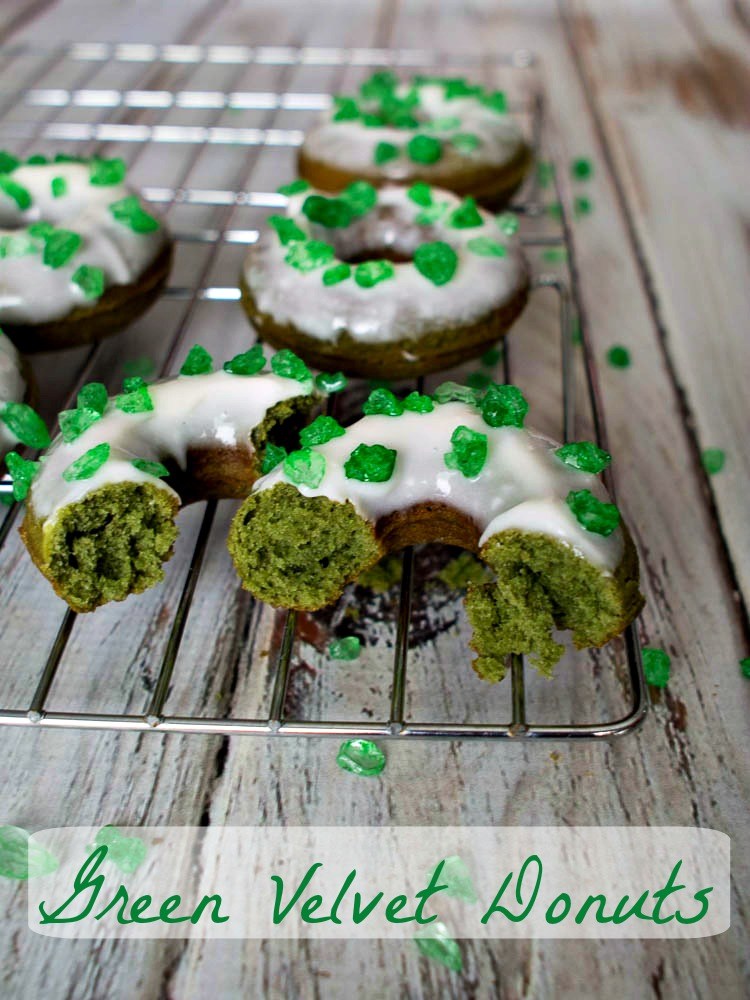 Green Velvet Donuts with Cream Cheese Frosting.