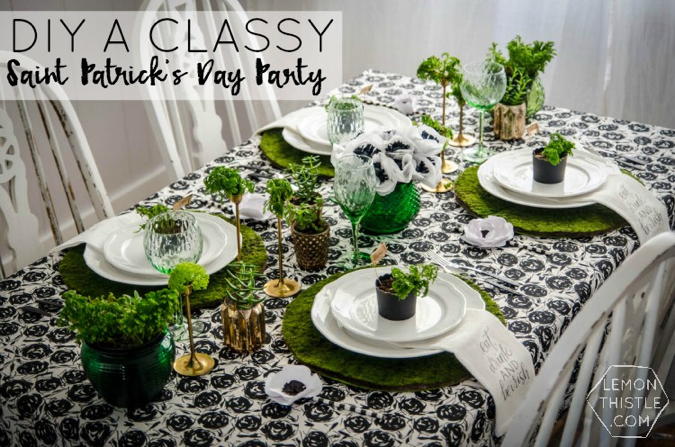Green and gold table decorations for Saint patricks day.