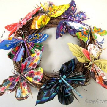 Recycled Paper Butterfly Wreath.