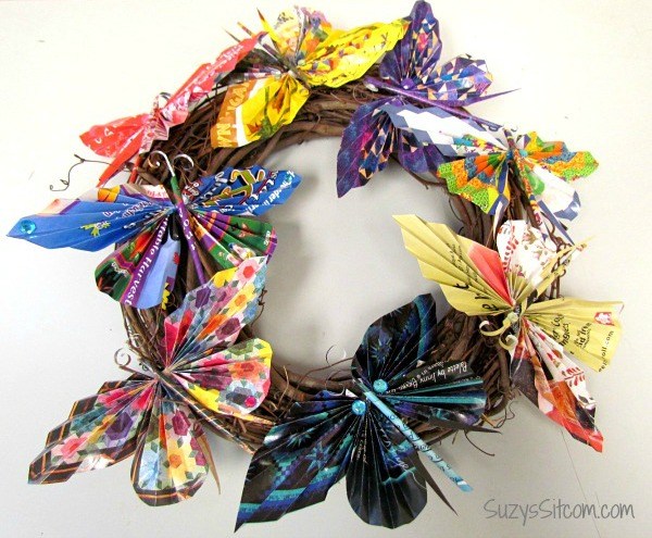 Recycled Paper Butterfly Wreath.