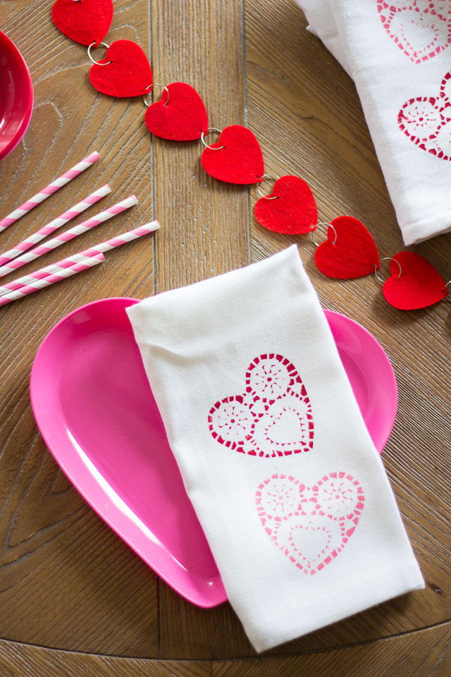 Stamped Valentine’s Day Napkins.