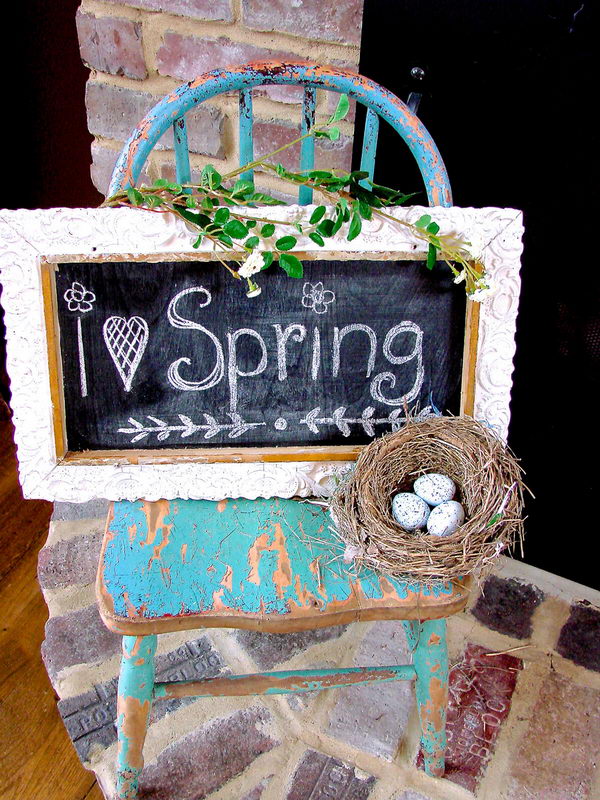 Upcycled Framed Chalkboard Spring Sign. Easter Outdoor Decor