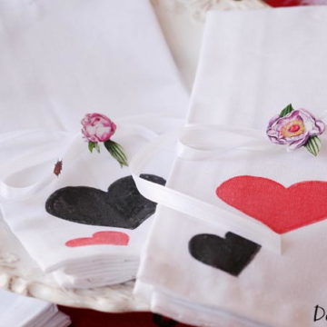 Valentine’s Day napkins using fabric markers.