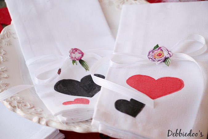Valentine’s Day napkins using fabric markers.