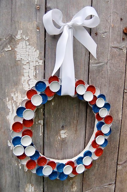 4th of July Bottle Cap Wreath.